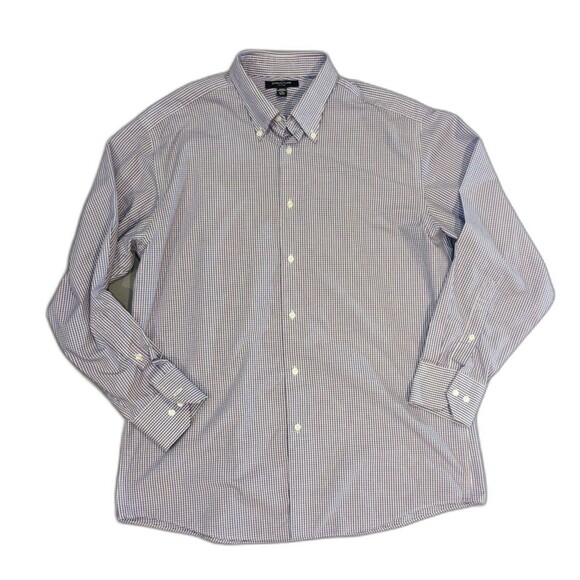 Structure Size Large Mens Shirt Lightweight Button Fitted Purple Check LS 16 - Picture 1 of 6
